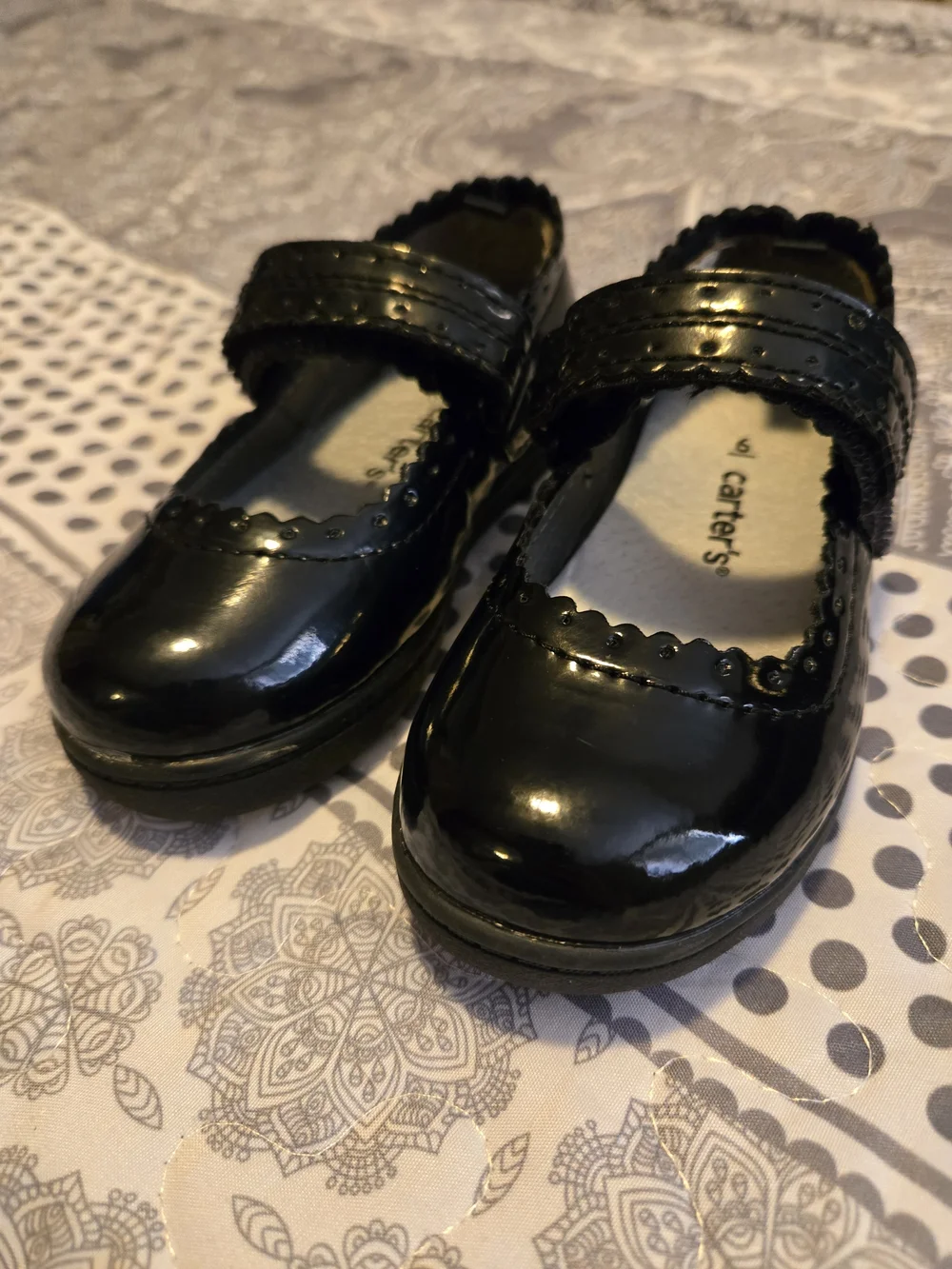 Carter's Black Patent Mary Jane Baby Walker Shoes Size 6